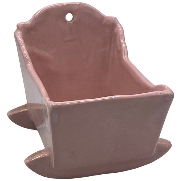 Vintage MCM Haeger Pottery Pastel Pink Baby Cradle Nursery Planter Home Décor - Picture 2 of 13